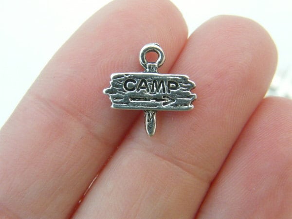 14 Camp sign charms antique silver tone P39