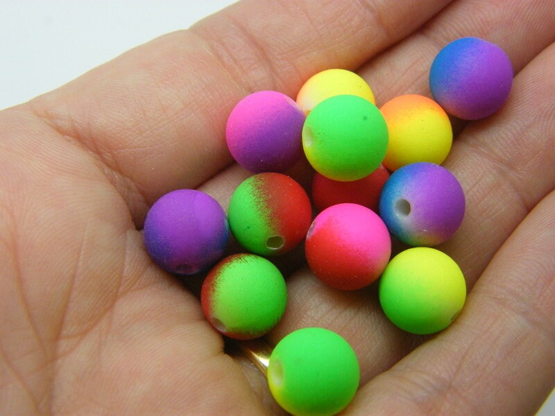 40 Neon coloured beads 10mm acrylic rubber AB834