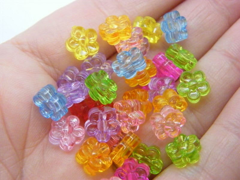 100 Flower beads random mixed transparent acrylic AB839  - SALE 50% OFF