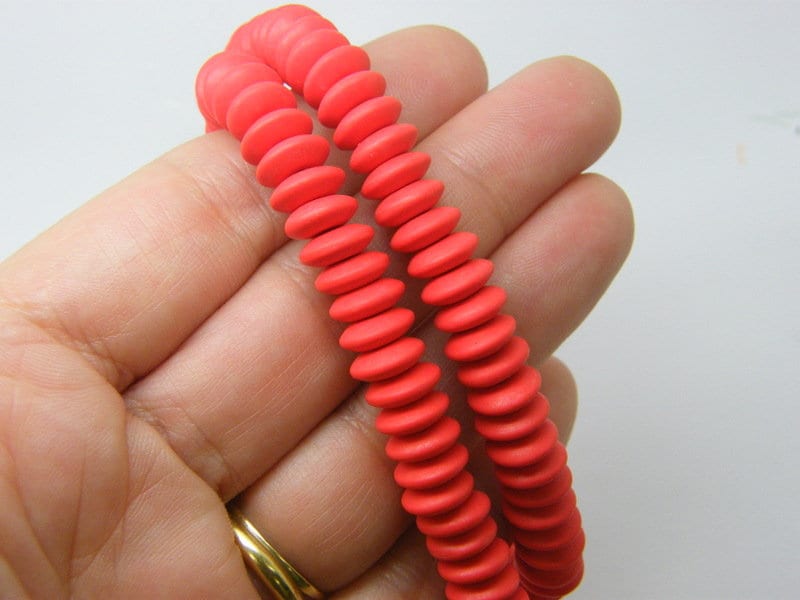 110 Red beads flat round polymer clay B115