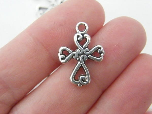 10 Cross charms  antique silver tone C8