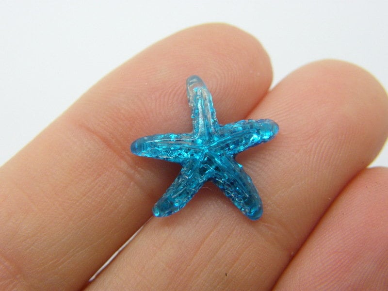 14 Starfish embellishment cabochons clear blue glitter resin FF191