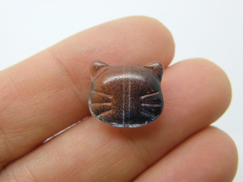10 Cat face bead clear brown black glass A325