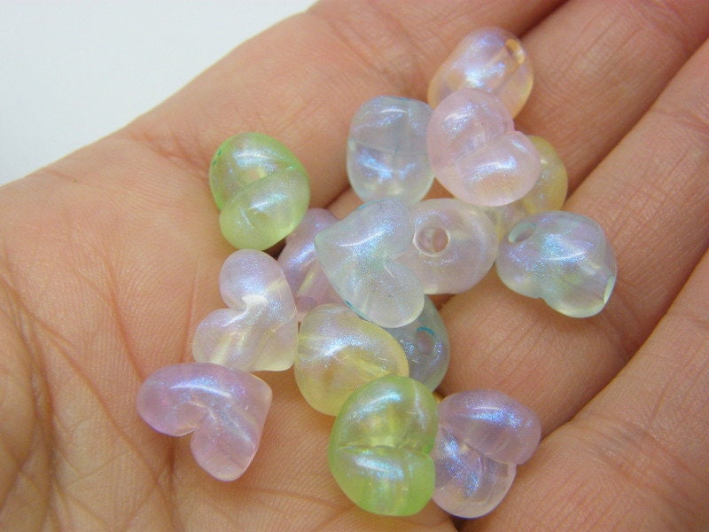 50 Heart beads glitter dust random mixed transparent acrylic AB863