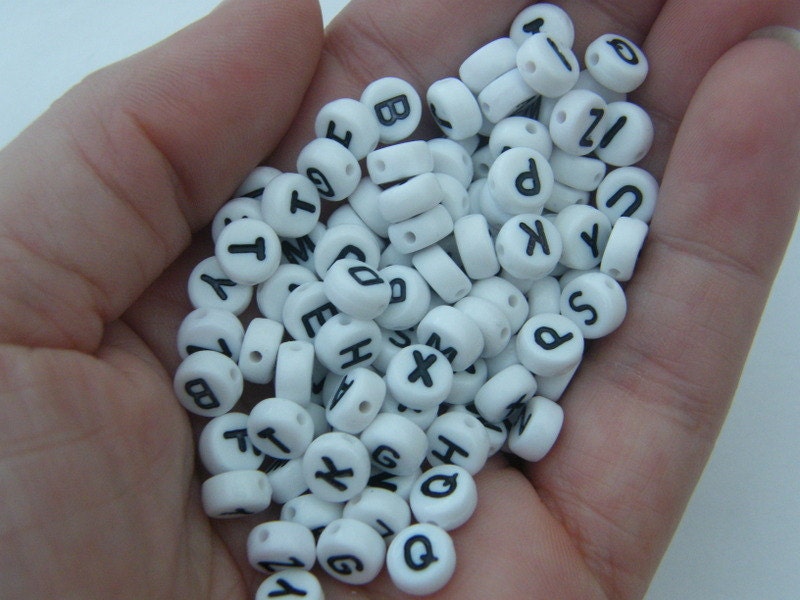 BULK 1000 Acrylic white round alphabet 7mm letter RANDOM beads AB19