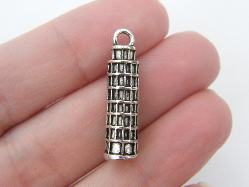 4 Leaning tower of Pisa pendants antique silver tone WT60