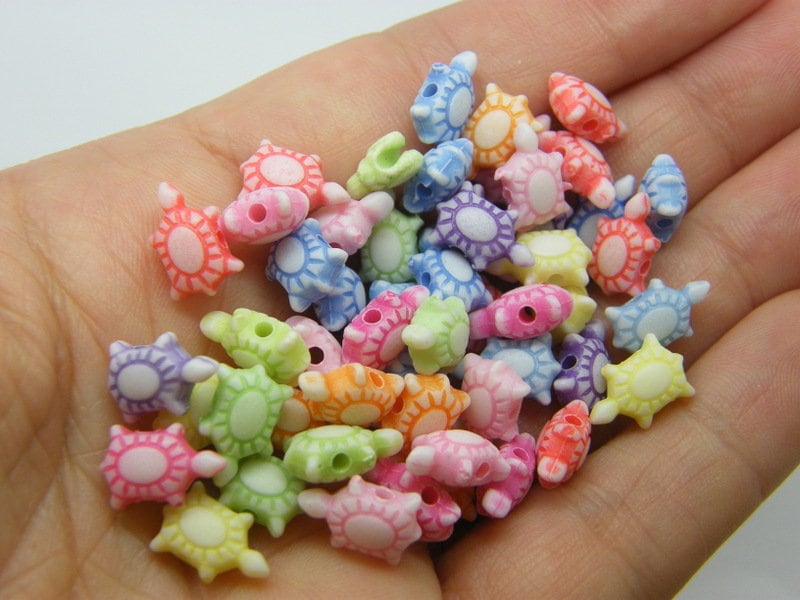 100 Turtle tortoise beads random mixed acrylic AB847 - SALE 50% OFF