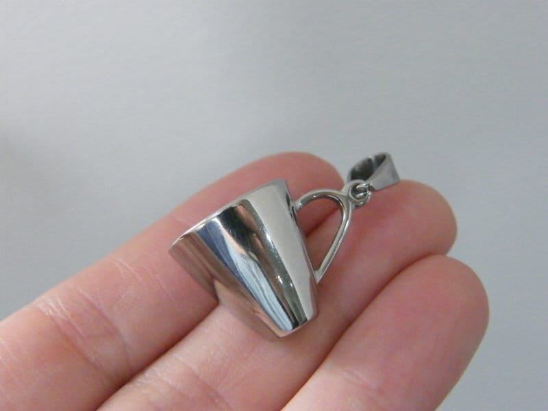 1 Coffee cup mug pendant silver tone stainless steel FD102