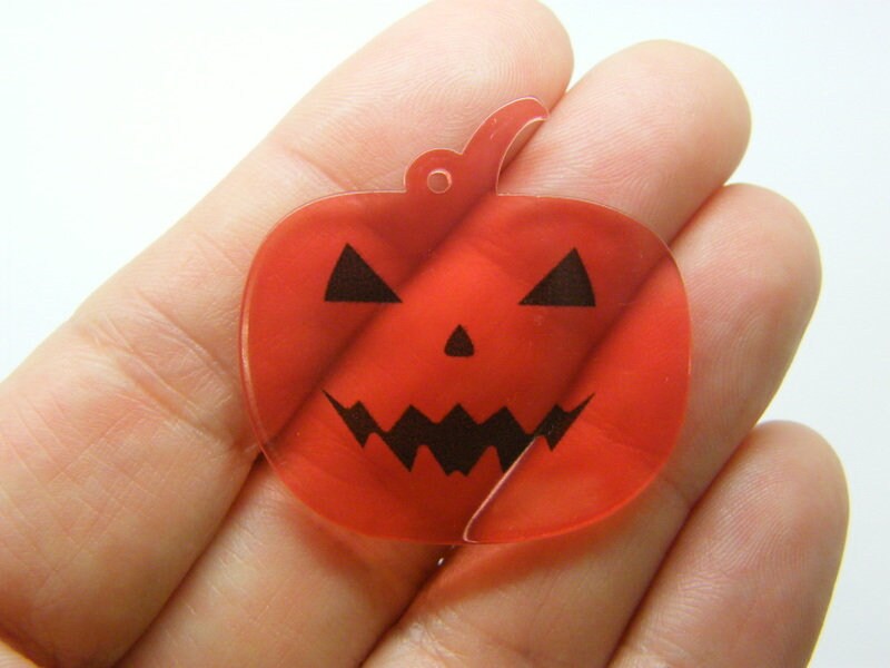 4 Pumpkin Halloween pendants transparent orange acrylic HC1045