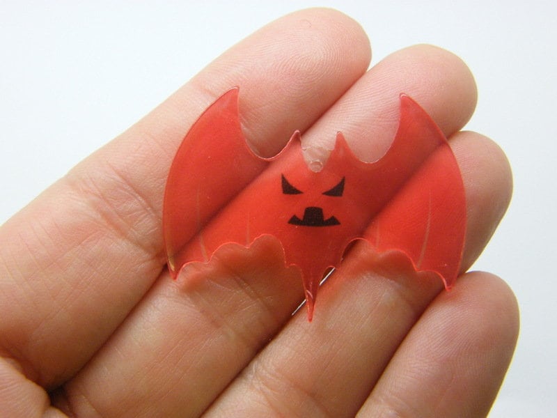 4 Bat pendants transparent orange Halloween acrylic HC1049