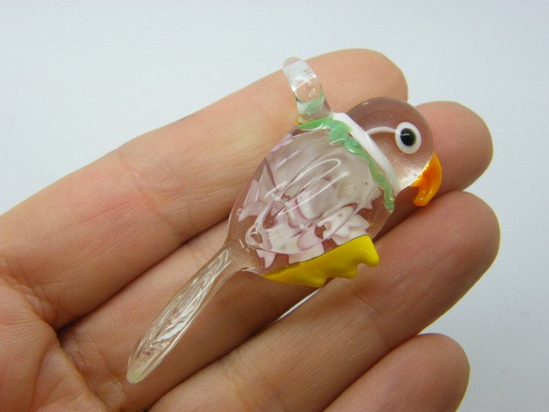 1 Parrot pendant clear pink handmade lamp work glass B
