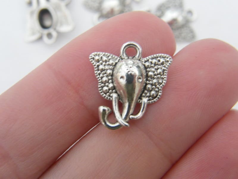 12 Elephant charms antique silver tone A533