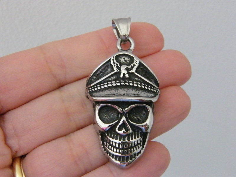 1 Captain skull pendant antique silver tone stainless steel HC959