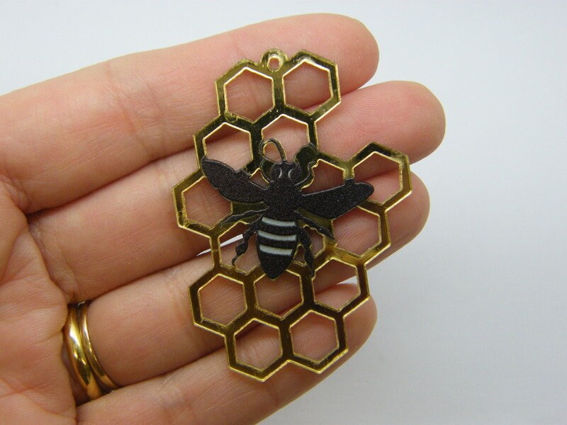 2 Honeycomb bee pendants acrylic A909