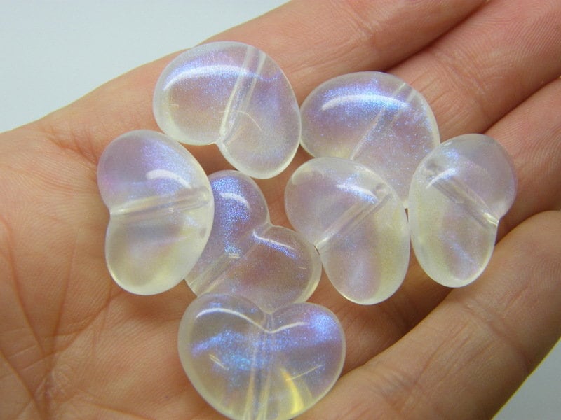 20 Heart beads glitter dust clear transparent acrylic BB805