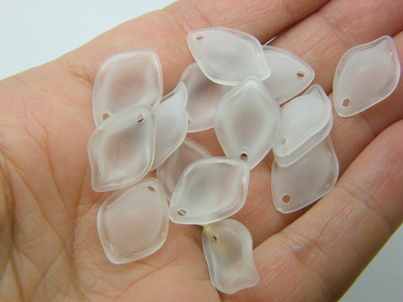 100 Leaf charms white frosted acrylic L192  - SALE 50% OFF