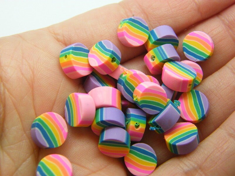 30 Rainbow circle beads polymer clay AB865 - SALE 50% OFF