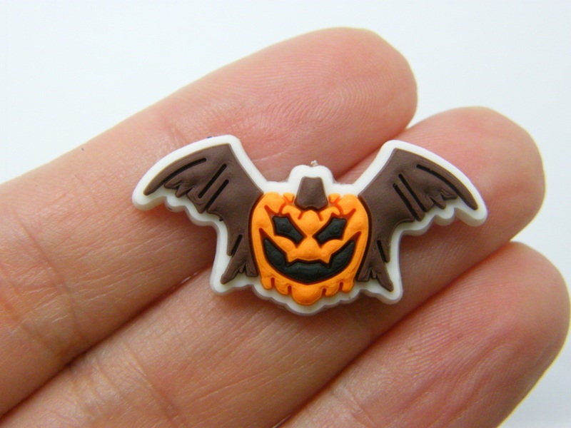 16 Pumpkin bat wings Halloween embellishment cabochons PVC plastic HC 10