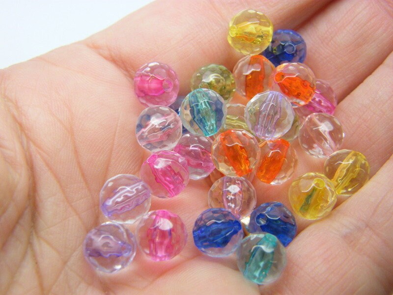 100 Round inner  and clear faceted beads 8mm random mixed acrylic AB861 - SALE 50% OFF
