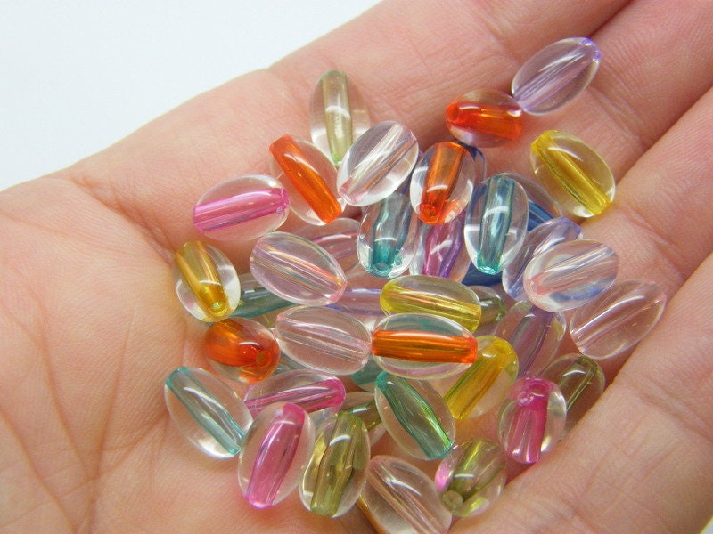 100 Oval inner  and clear beads random mixed acrylic AB862 - SALE 50% OFF