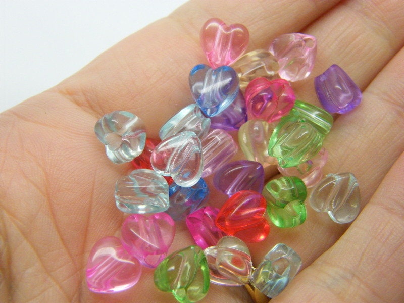 100 heart bead random mixed transparent acrylic AB754 - SALE 50% OFF