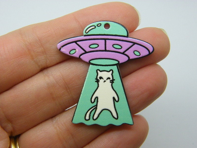 2 UFO cat abduction pendants acrylic P448