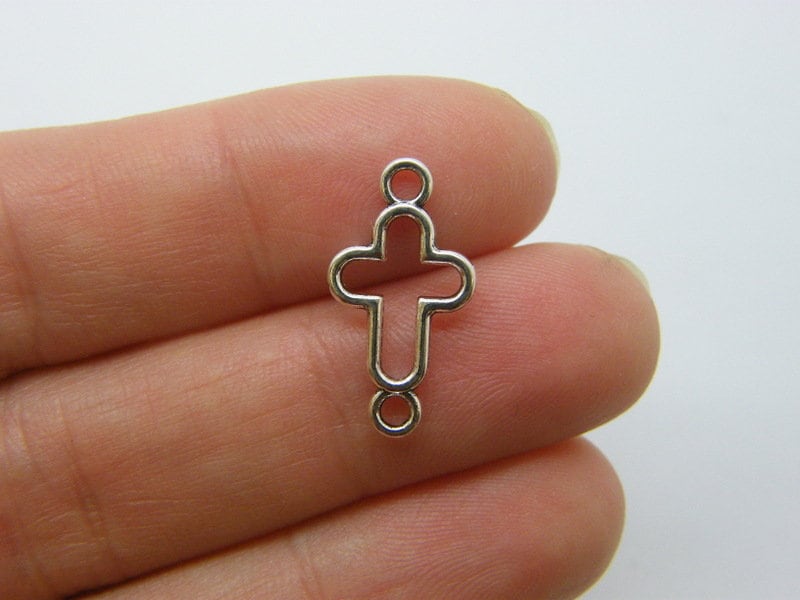 16 Cross connector charms antique silver tone C66
