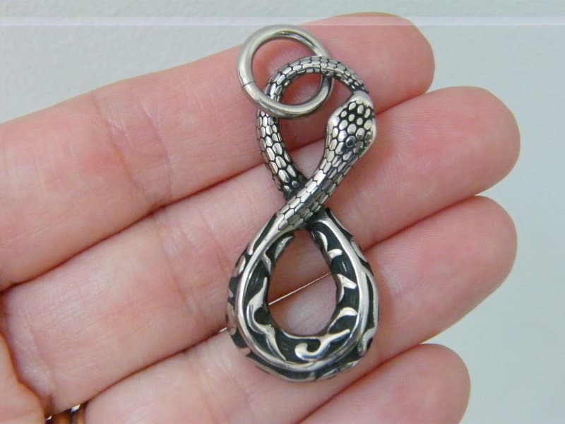 1 Snake pendant antique silver tone stainless steel A824