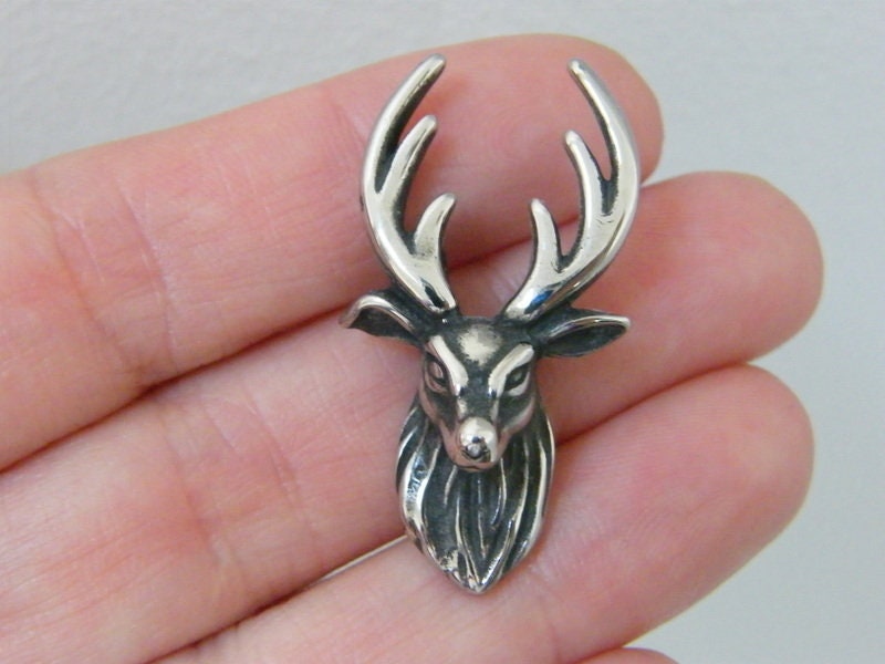 1 Stag deer pendant antique silver stainless steel A844
