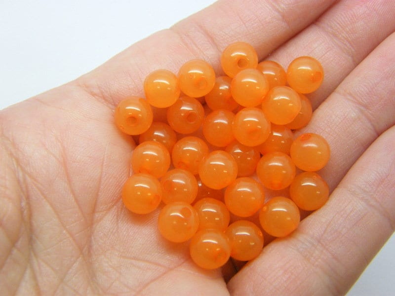 100 Orange imitation jelly beads 8mm acrylic AB620 - SALE 50% OFF