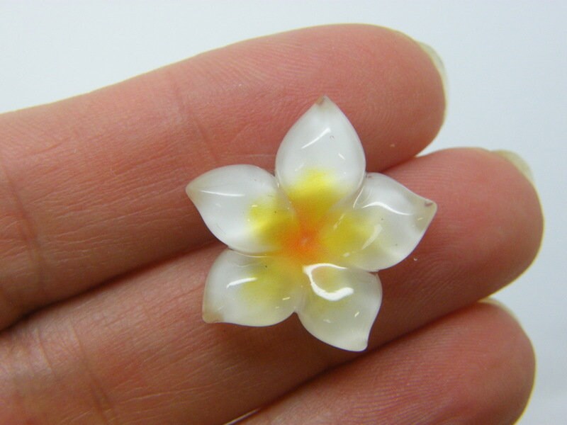 12 Flower cabochon yellow white resin F561