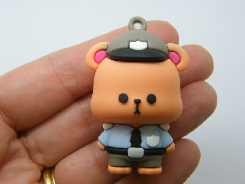2 Policeman bear pendants brown PVC plastic G
