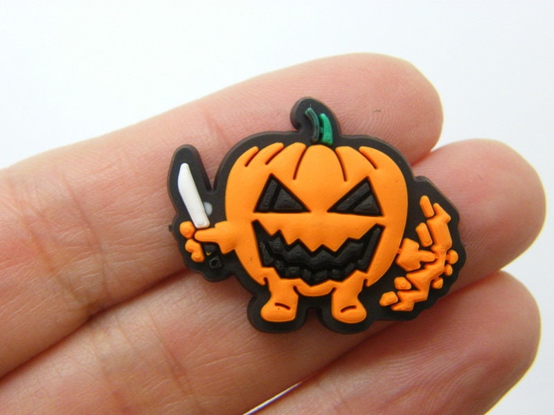 8 Pumpkin Halloween embellishment cabochons PVC plastic HC 12