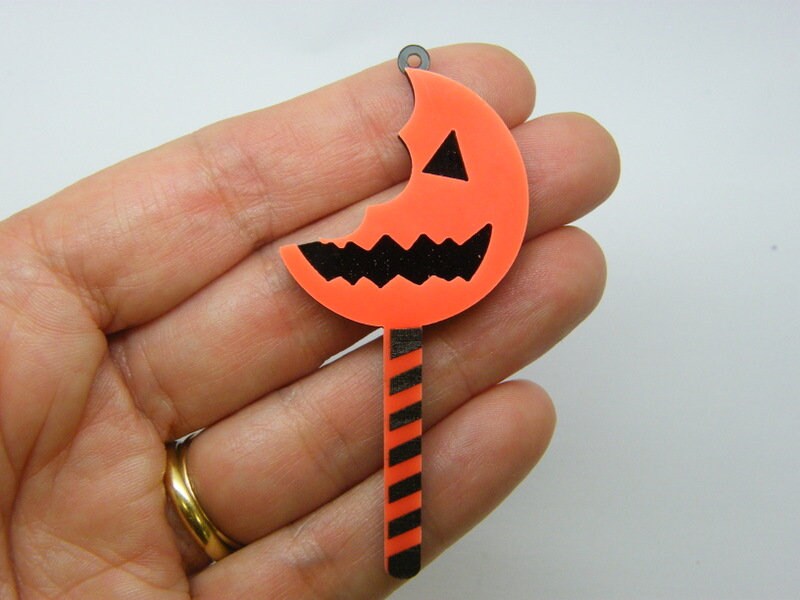 2 Halloween lollipop orange black acrylic pendants HC1037