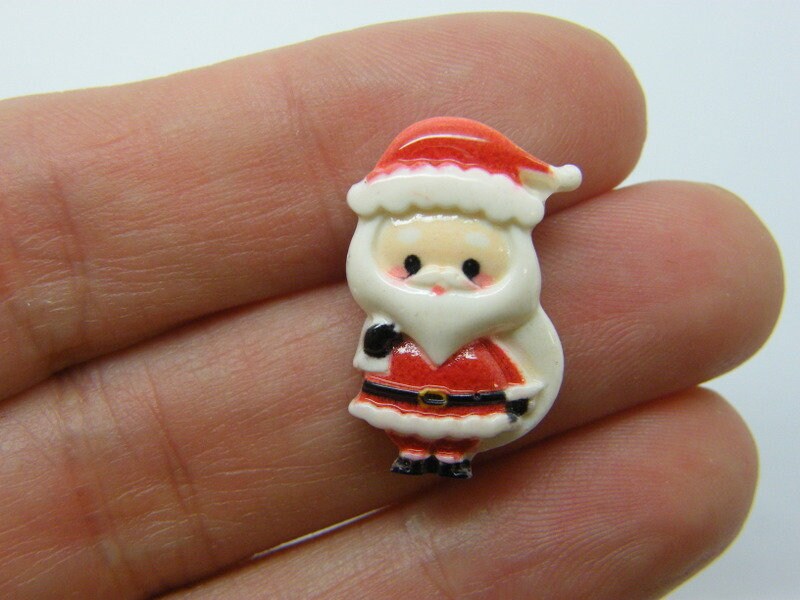 12 Father Christmas Santa embellishment cabochons red black white resin CT136