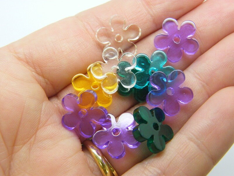 10 Flower flat beads random mixed transparent acrylic AB612