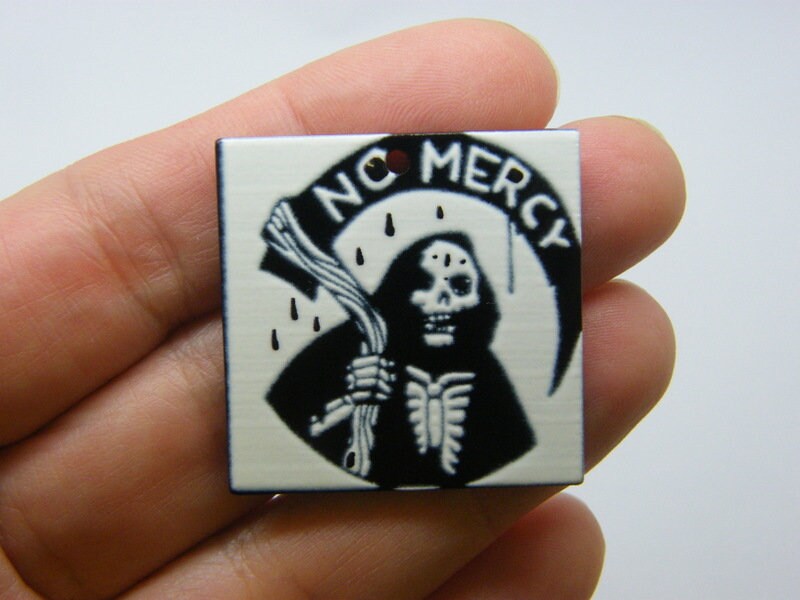 4 No mercy grim reaper Halloween pendants white black acrylic HC1065