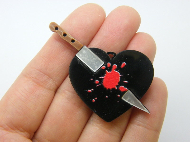 2 Knife through the heart pendants black red brown acrylic HC1070