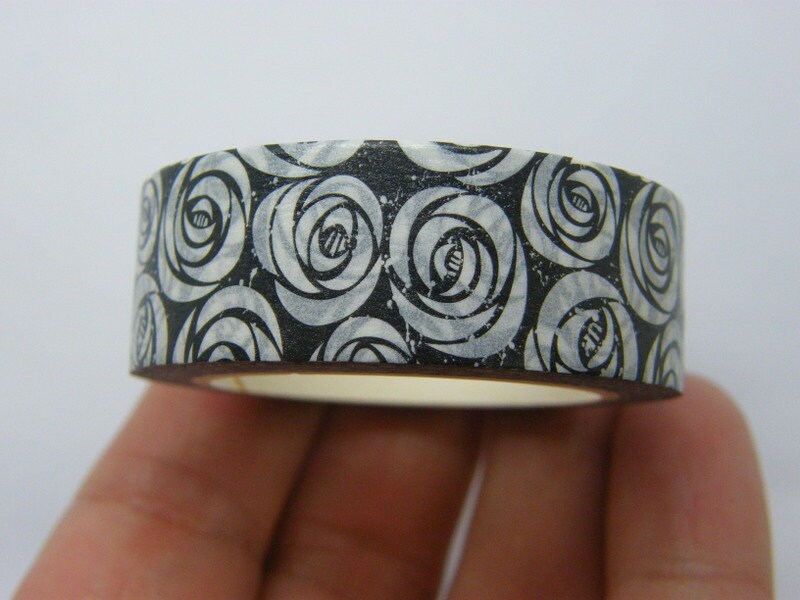 1 Roll washi tape black and white roses ST