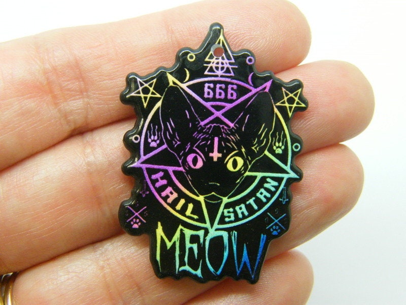 2 Pentagram cat pendants black acrylic HC494