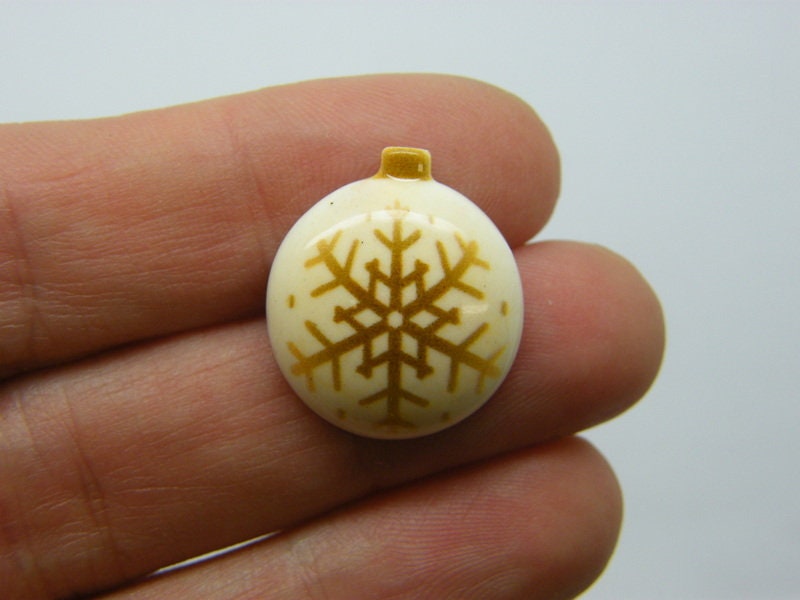 8 Christmas tree bauble decoration embellishment cabochon off white gold resin CT403