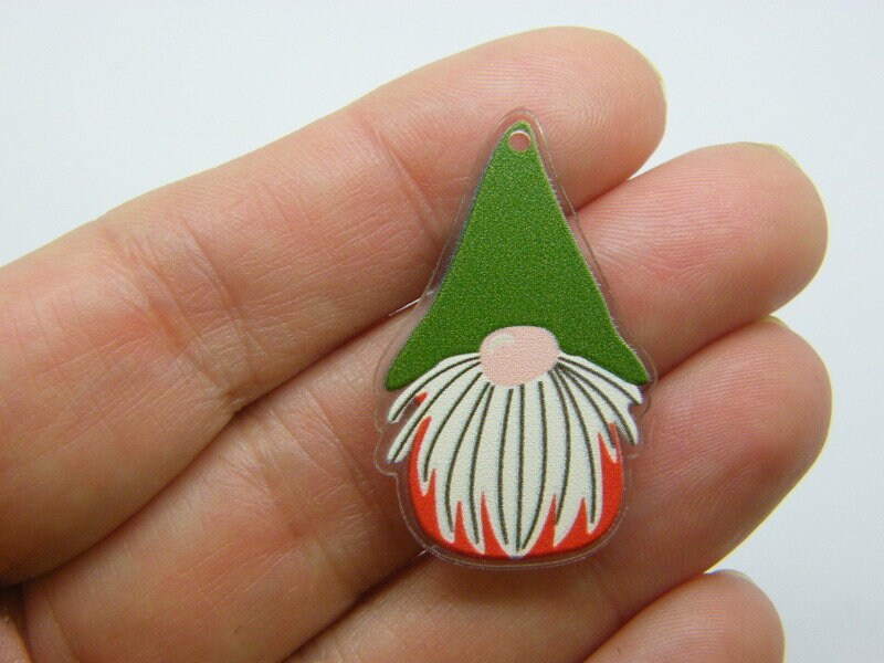 2 Gnome dwarf Christmas pendants  acrylic CT419