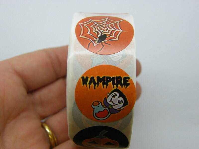 1 Roll Halloween orange white purple black 500 stickers 015A