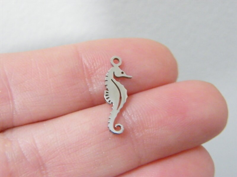 2 Seahorse charms silver stainless steel FF599