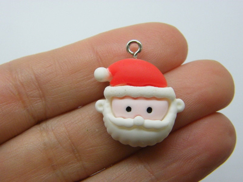 4 Father Christmas Santa charms red white resin CT32