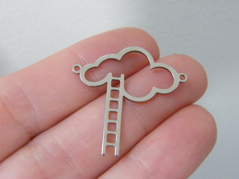 1 Cloud ladder connector charm silver tone stainless steel S304