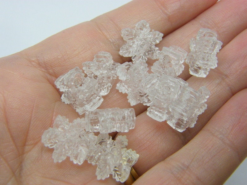 40 Snowflake beads clear acrylic BB585  - SALE 50% OFF