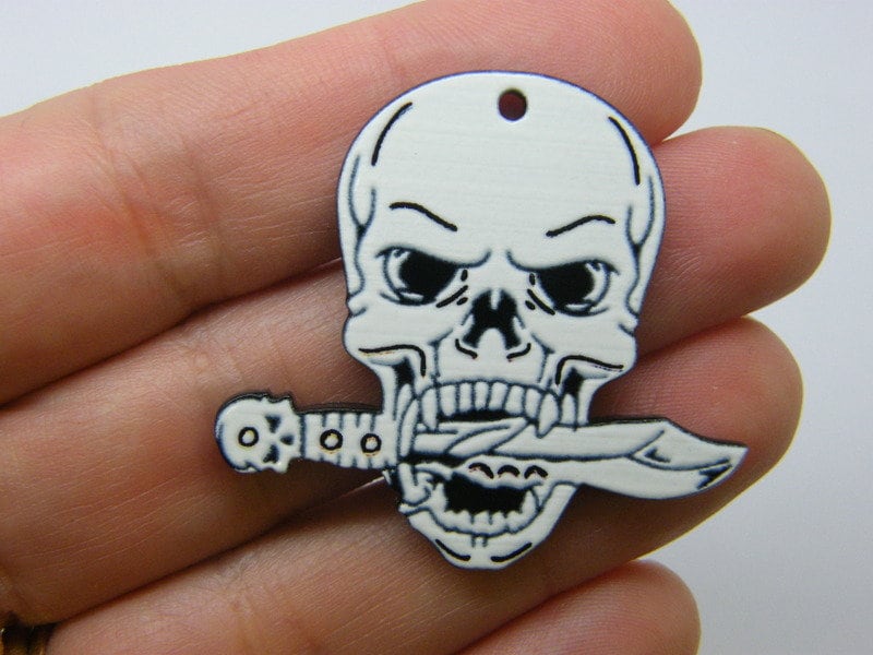 8 Skull pirate sword Halloween pendants black white acrylic HC1068