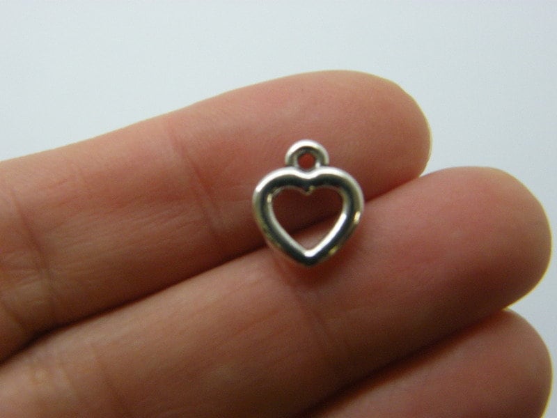 12 Heart charms antique silver tone H174