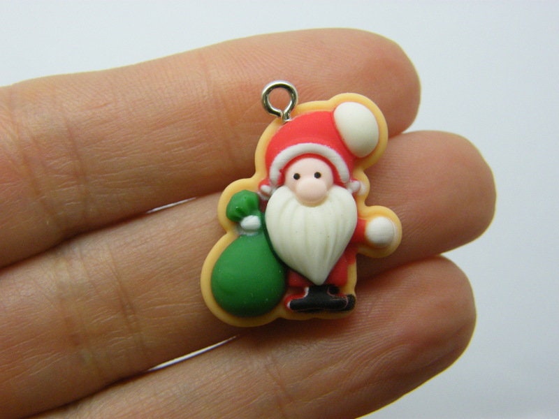 4 Father Christmas Santa charms green red white resin CT265